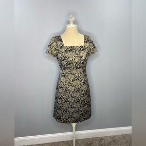 Brooks Brothers Black and Gold Floral Print Damask Dress